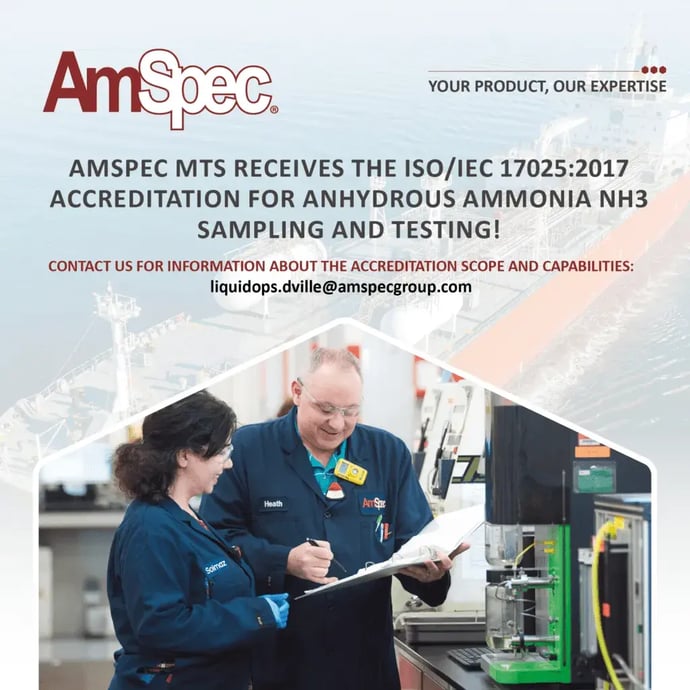AMSPEC MTS RECEIVES THE ISO/IEC 17025:2017 ACCREDITATION FOR ANHYDROUS AMMONIA NH3 SAMPLING AND TESTING